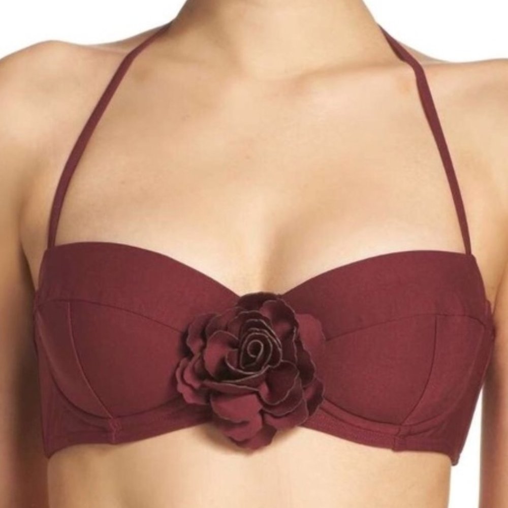 Kate Spade Sumac Red Floral Accent Bikini Top